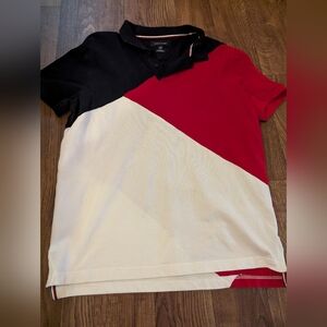 Tommy Hilfiger Large Mens Colorblock Polo Red White Blue Regular Fit